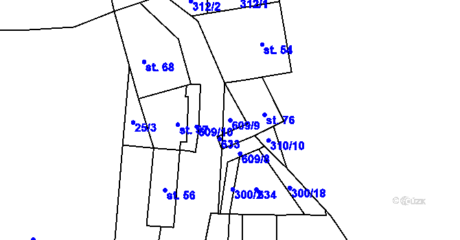 Parcela st. 609/9 v KÚ Bdín, Katastrální mapa