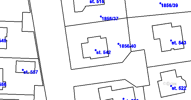 Parcela st. 542 v KÚ Bečov u Mostu, Katastrální mapa