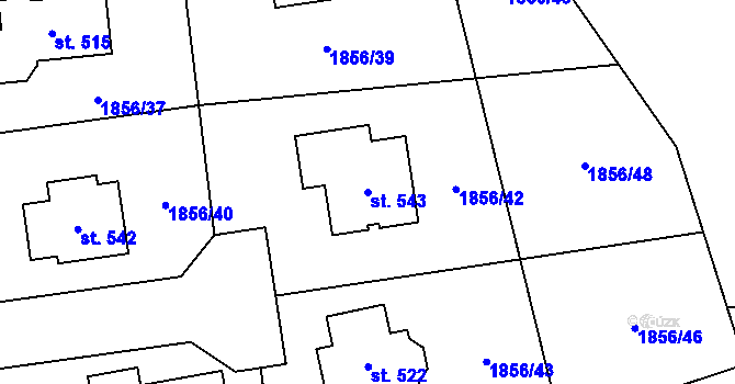 Parcela st. 543 v KÚ Bečov u Mostu, Katastrální mapa