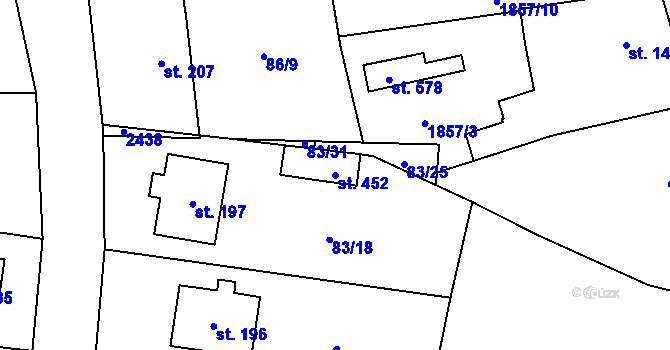 Parcela st. 452 v KÚ Bečov u Mostu, Katastrální mapa