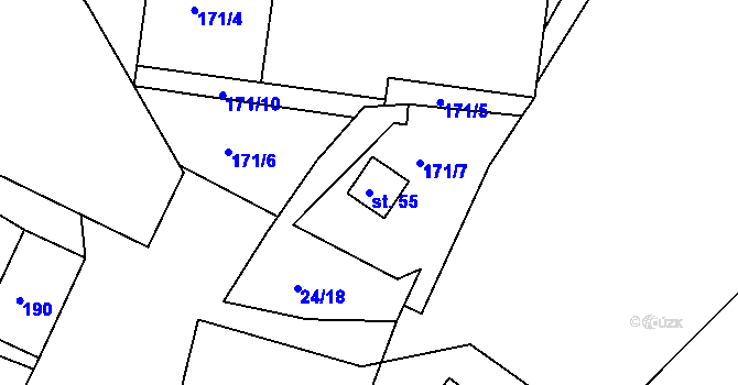 Parcela st. 55 v KÚ Milá, Katastrální mapa