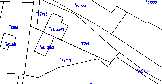 Parcela st. 77/9 v KÚ Milá, Katastrální mapa