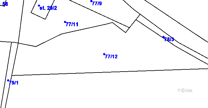 Parcela st. 77/12 v KÚ Milá, Katastrální mapa