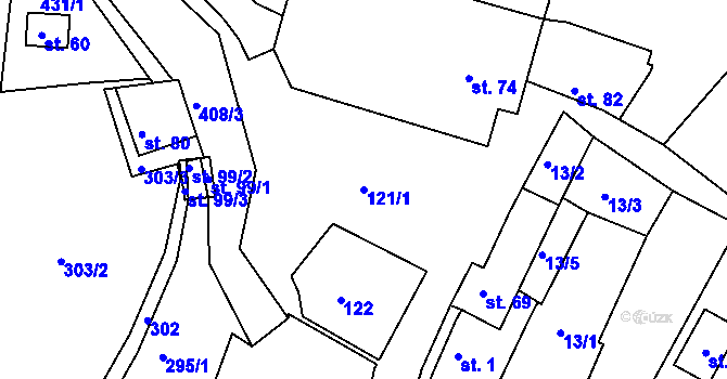 Parcela st. 121/1 v KÚ Zaječice u Bečova, Katastrální mapa