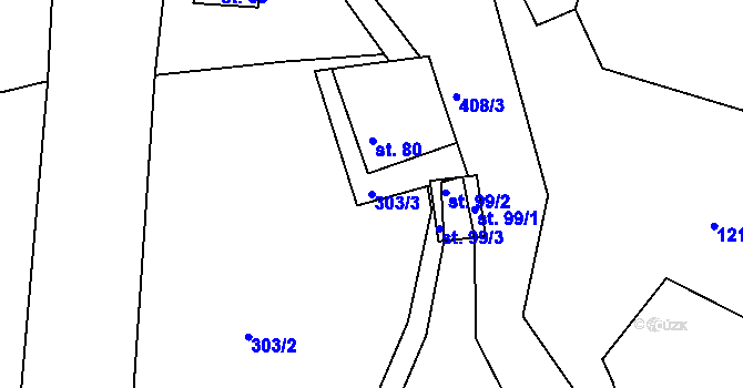 Parcela st. 303/3 v KÚ Zaječice u Bečova, Katastrální mapa