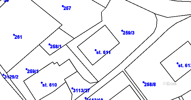 Parcela st. 611 v KÚ Bečov nad Teplou, Katastrální mapa