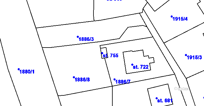 Parcela st. 755 v KÚ Bečov nad Teplou, Katastrální mapa