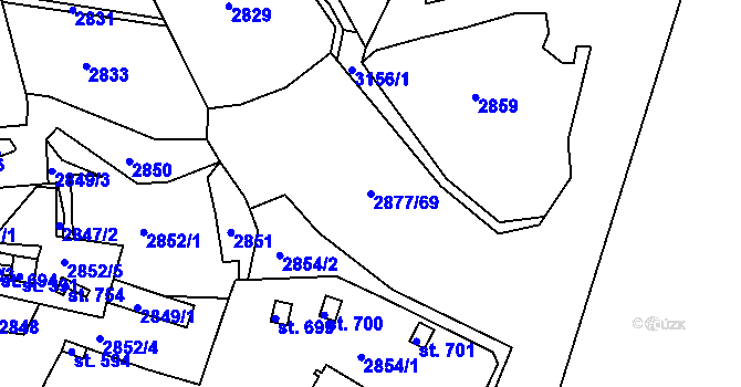 Parcela st. 2877/69 v KÚ Bečov nad Teplou, Katastrální mapa