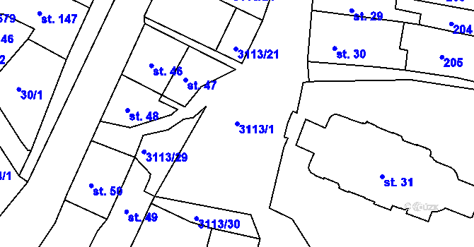 Parcela st. 3113/1 v KÚ Bečov nad Teplou, Katastrální mapa
