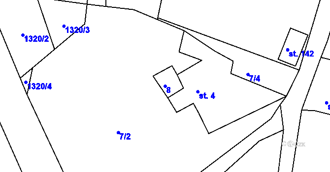 Parcela st. 8 v KÚ Krásný Jez, Katastrální mapa