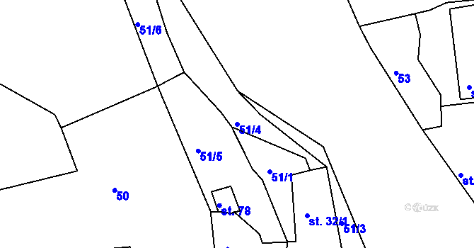 Parcela st. 51/4 v KÚ Krásný Jez, Katastrální mapa