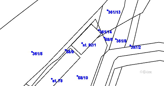 Parcela st. 82/1 v KÚ Vodná u Bečova nad Teplou, Katastrální mapa