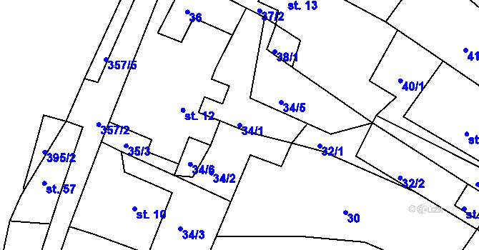 Parcela st. 34/1 v KÚ Vodná u Bečova nad Teplou, Katastrální mapa