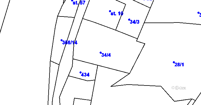 Parcela st. 34/4 v KÚ Vodná u Bečova nad Teplou, Katastrální mapa