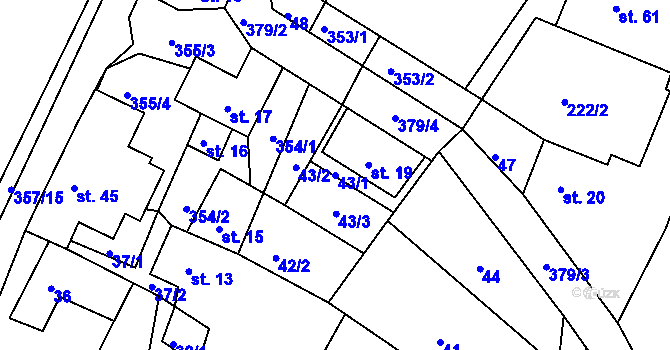 Parcela st. 43/1 v KÚ Vodná u Bečova nad Teplou, Katastrální mapa