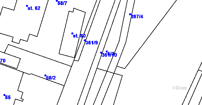 Parcela st. 361/10 v KÚ Vodná u Bečova nad Teplou, Katastrální mapa