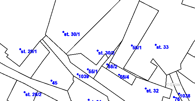 Parcela st. 30/2 v KÚ Bečváry, Katastrální mapa