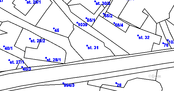 Parcela st. 31 v KÚ Bečváry, Katastrální mapa