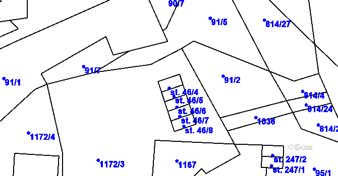 Parcela st. 46/4 v KÚ Bečváry, Katastrální mapa