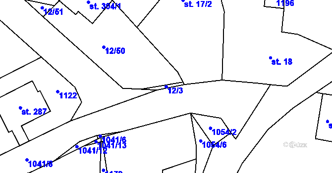 Parcela st. 12/3 v KÚ Bečváry, Katastrální mapa