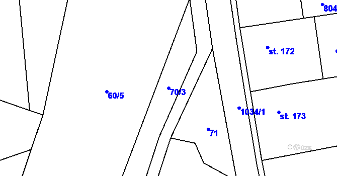 Parcela st. 70/3 v KÚ Bečváry, Katastrální mapa