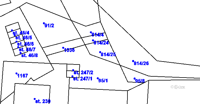 Parcela st. 814/25 v KÚ Bečváry, Katastrální mapa