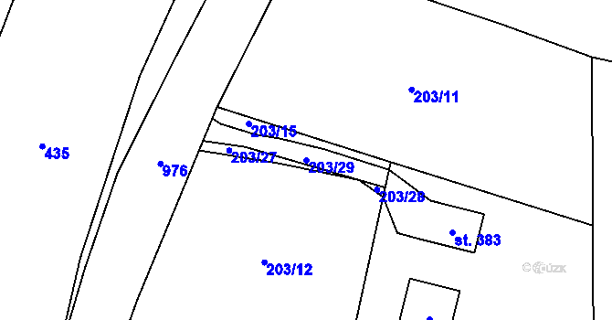 Parcela st. 203/29 v KÚ Bečváry, Katastrální mapa