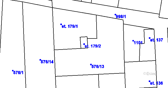 Parcela st. 179/2 v KÚ Bečváry, Katastrální mapa