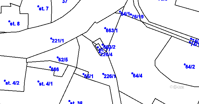 Parcela st. 226/4 v KÚ Poďousy, Katastrální mapa