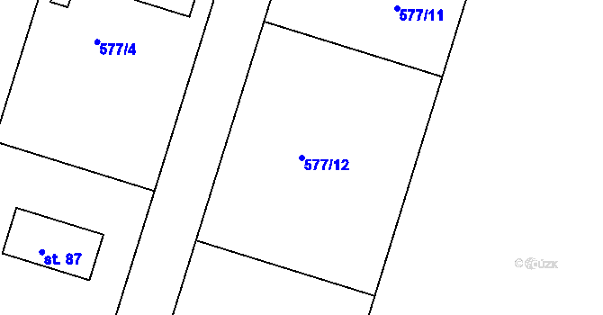 Parcela st. 577/12 v KÚ Poďousy, Katastrální mapa