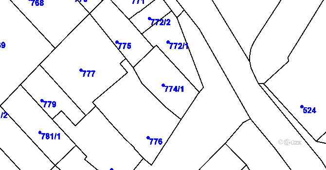 Parcela st. 774/1 v KÚ Bedihošť, Katastrální mapa