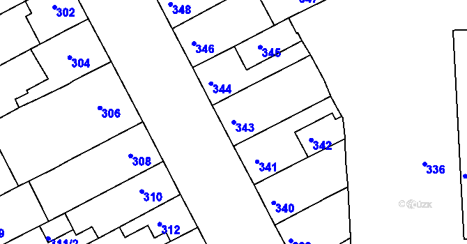 Parcela st. 343 v KÚ Bedihošť, Katastrální mapa