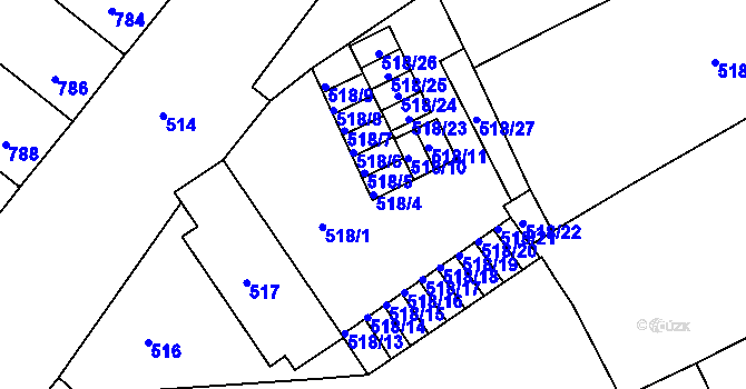 Parcela st. 518/4 v KÚ Bedihošť, Katastrální mapa