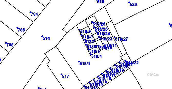 Parcela st. 518/6 v KÚ Bedihošť, Katastrální mapa