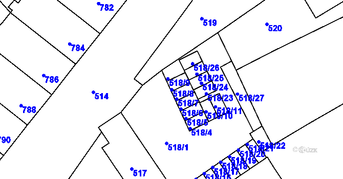 Parcela st. 518/8 v KÚ Bedihošť, Katastrální mapa