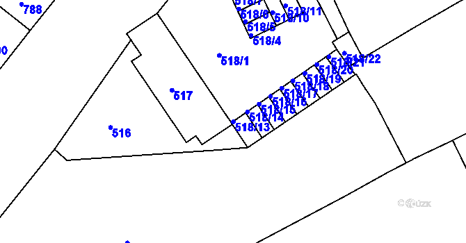 Parcela st. 518/13 v KÚ Bedihošť, Katastrální mapa