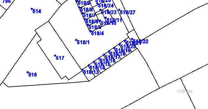 Parcela st. 518/17 v KÚ Bedihošť, Katastrální mapa