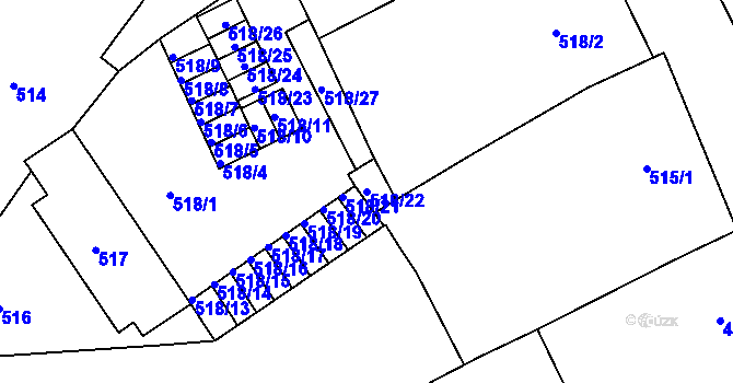 Parcela st. 518/22 v KÚ Bedihošť, Katastrální mapa