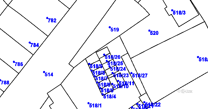 Parcela st. 518/26 v KÚ Bedihošť, Katastrální mapa