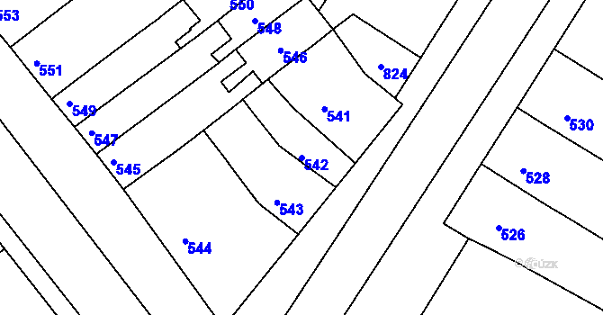Parcela st. 542 v KÚ Bedihošť, Katastrální mapa