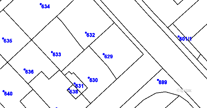Parcela st. 629 v KÚ Bedihošť, Katastrální mapa