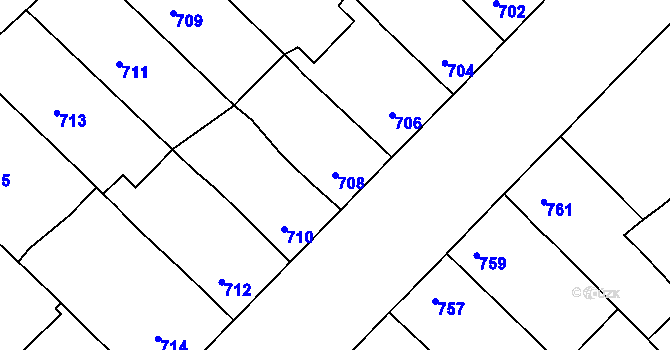 Parcela st. 708 v KÚ Bedihošť, Katastrální mapa
