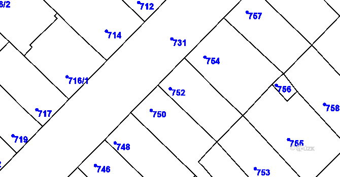 Parcela st. 752 v KÚ Bedihošť, Katastrální mapa
