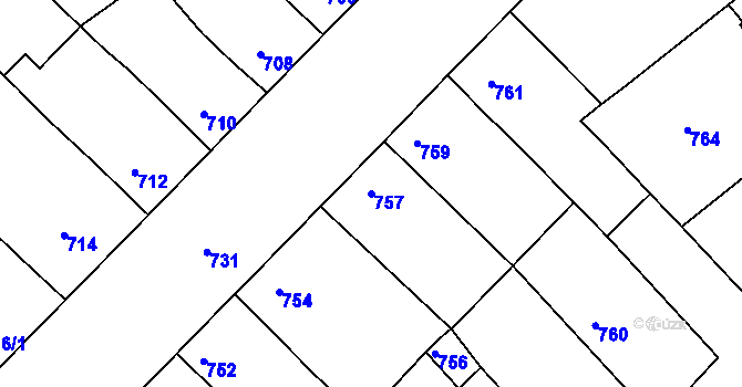 Parcela st. 757 v KÚ Bedihošť, Katastrální mapa