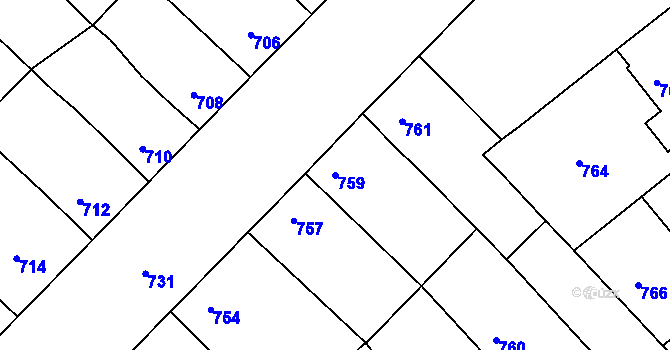 Parcela st. 759 v KÚ Bedihošť, Katastrální mapa