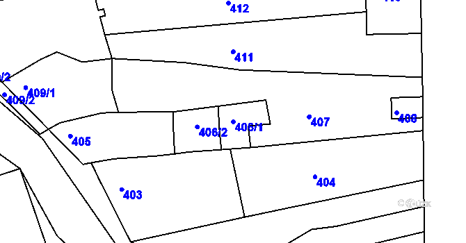 Parcela st. 406/1 v KÚ Bedihošť, Katastrální mapa