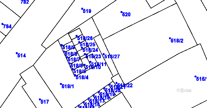 Parcela st. 518/27 v KÚ Bedihošť, Katastrální mapa