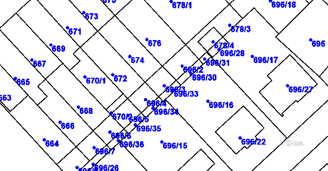 Parcela st. 696/3 v KÚ Bedihošť, Katastrální mapa