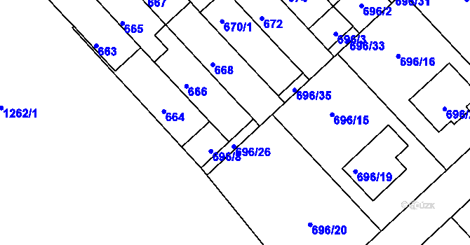Parcela st. 696/7 v KÚ Bedihošť, Katastrální mapa