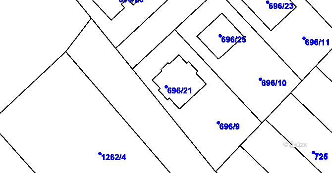 Parcela st. 696/21 v KÚ Bedihošť, Katastrální mapa